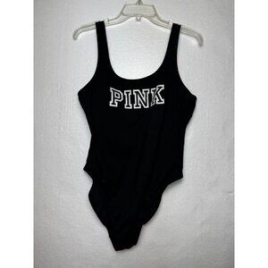 Victorias Secret PINK Active Black One-Piece‎ Swimsuit Logo Large Bathing Suit